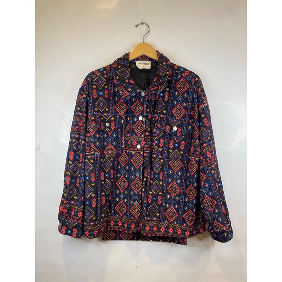 Savanna Jane Maisie Black Multi Colored Aztec Patterned Corduroy Jacket Size 1X - Picture 3 of 8